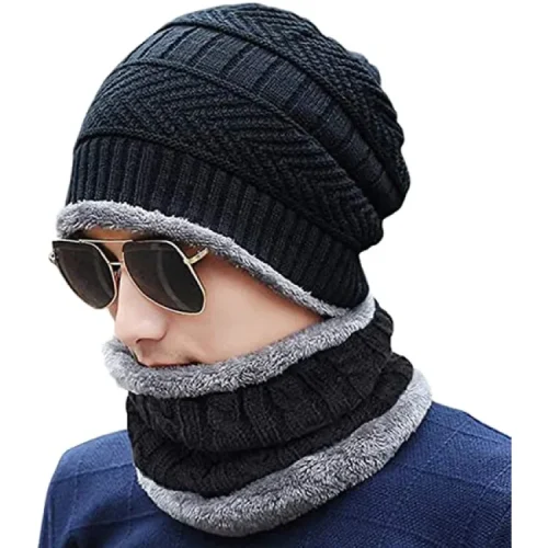 Winter beanie hat and neck warmer scarf set